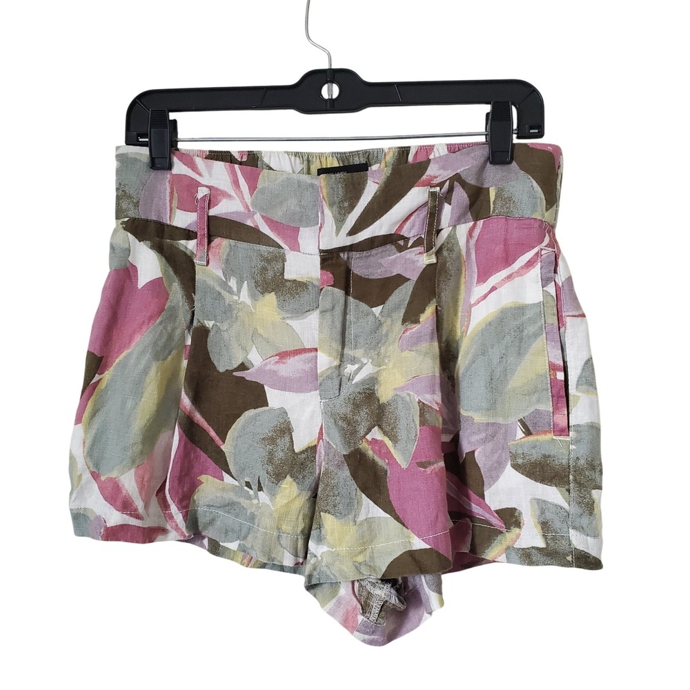 Tahari Linen Floral Print High Waisted Shorts Medium Women's Vacation Tropical